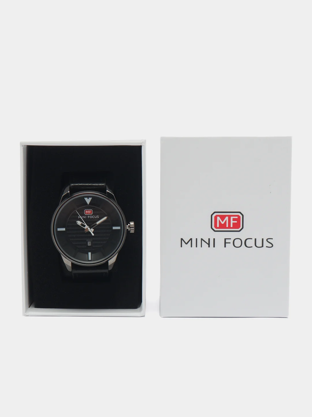 Черный мужские наручные часы Mini Focus MF0026G c календарём, в подарочной упаковке