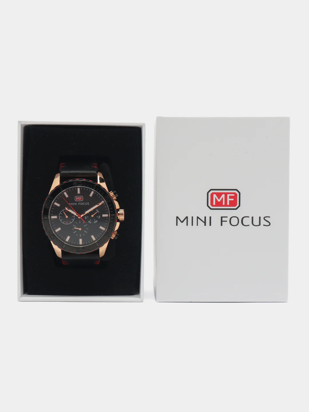 Черный мужские наручные часы Mini Focus MF0007G с хронографом, в подарочной упаковке