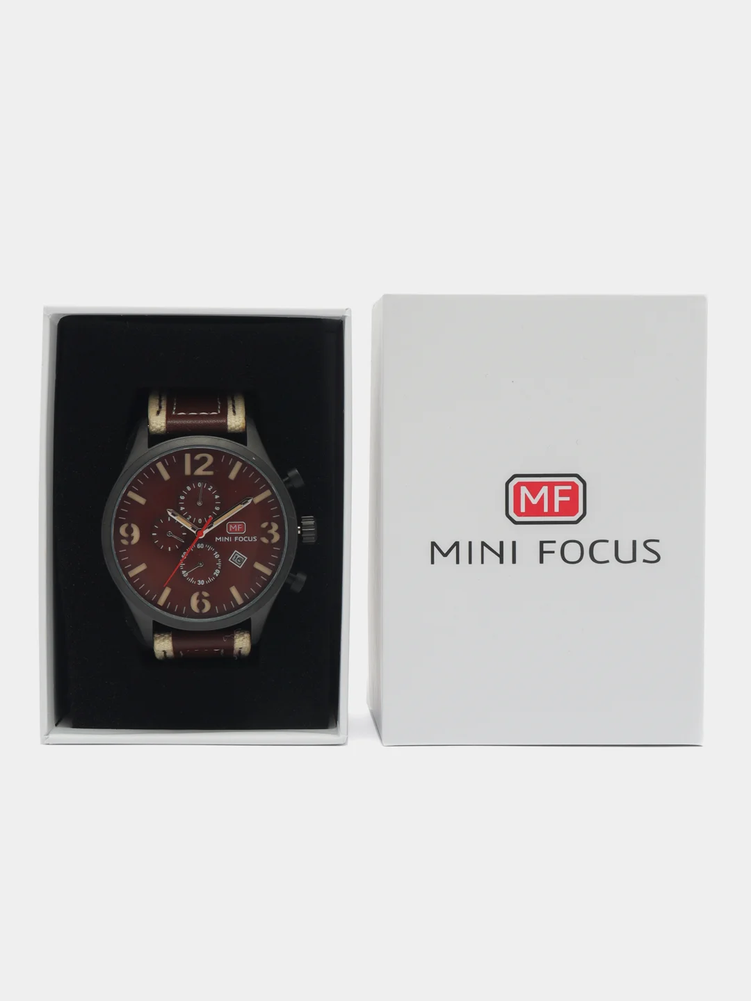 Коричневый наручные часы Mini Focus MF0003G, мужские, с хронографом, в подарочной упаковке