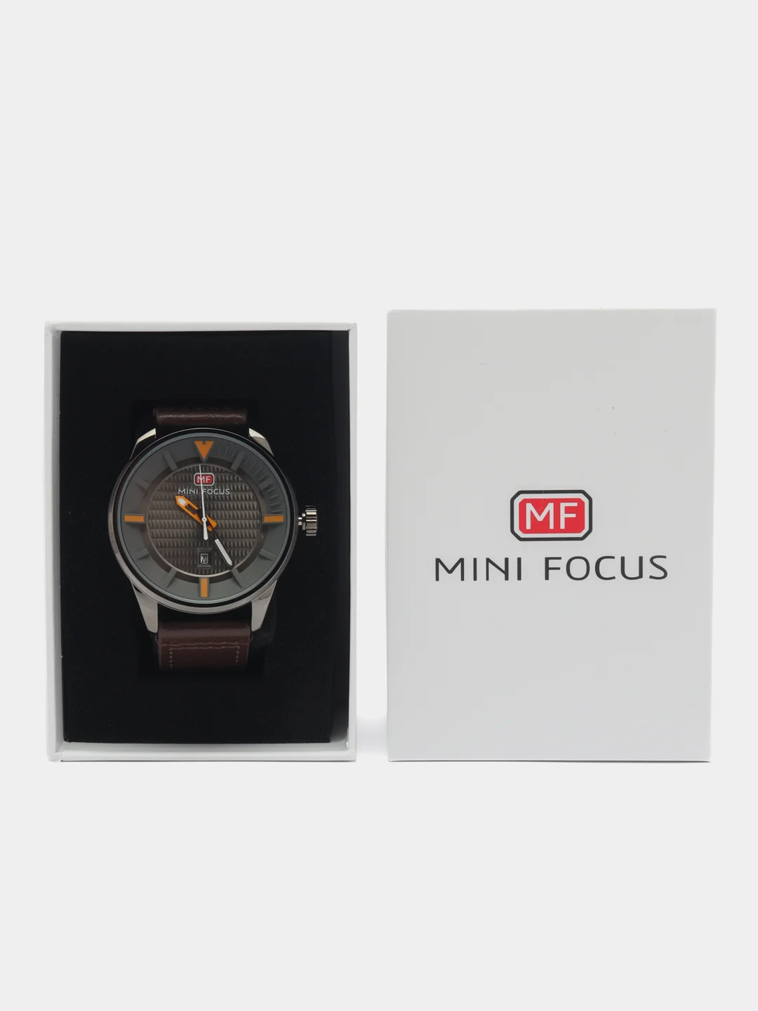 Серый мужские наручные часы Mini Focus MF0026G c календарём, в подарочной упаковке