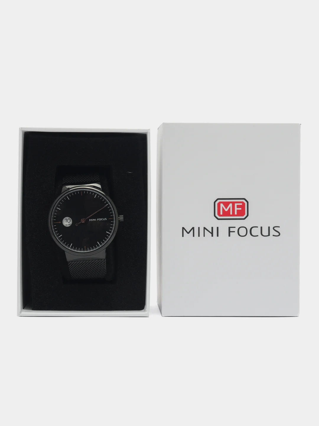 Черный мужские наручные часы Mini Focus MF0182G c календарём, в подарочной упаковке