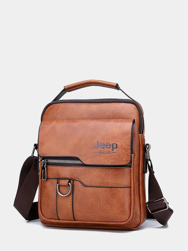 Мужская сумка Jeep и кожаный кошелек, коричневая, черная, кожаная, на плечо