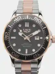 Бронзовый мужские наручные часы Lige LG8936 с календарём, в подарочной упаковке