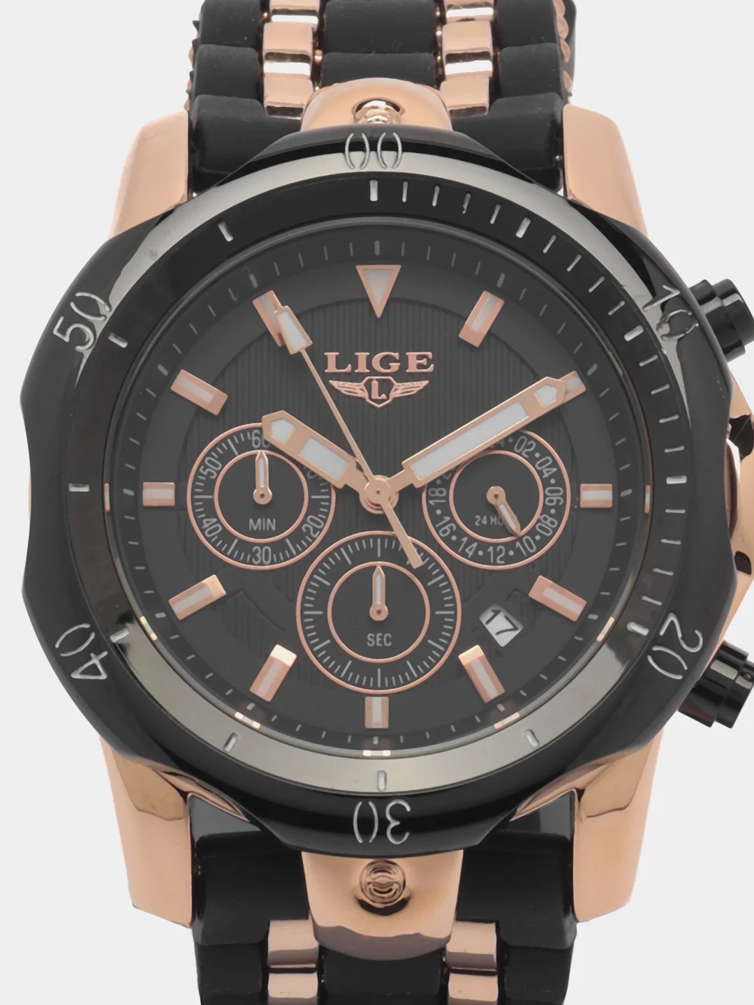 Бронзовый мужские наручные часы Lige LG9972 с хронографом, в подарочной упаковке