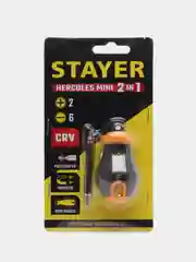 Переставная отвертка STAYER 32 мм, PH2/SL6 плоская крестовая МИНИ