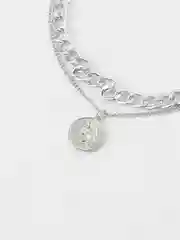 Серебряный двойная цепочка, колье с подвеской, широкая и тонкая цепь