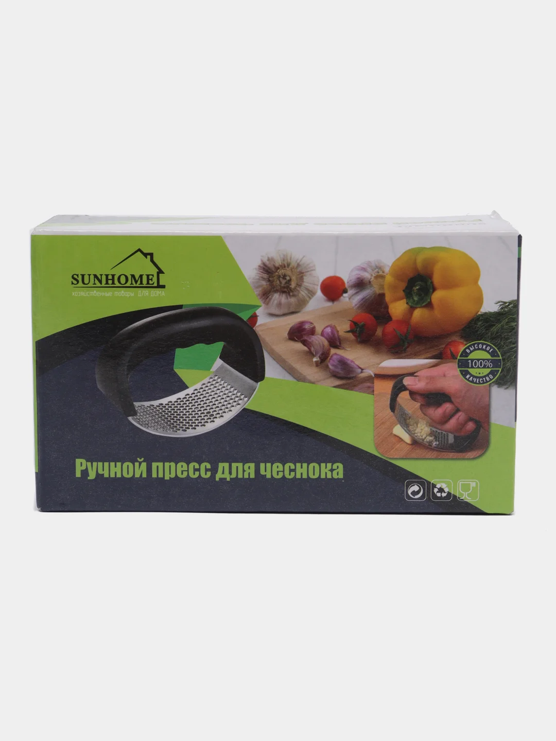 Красный пресс для чеснока, чеснокодавка, ручки разного цвета, в коробочке