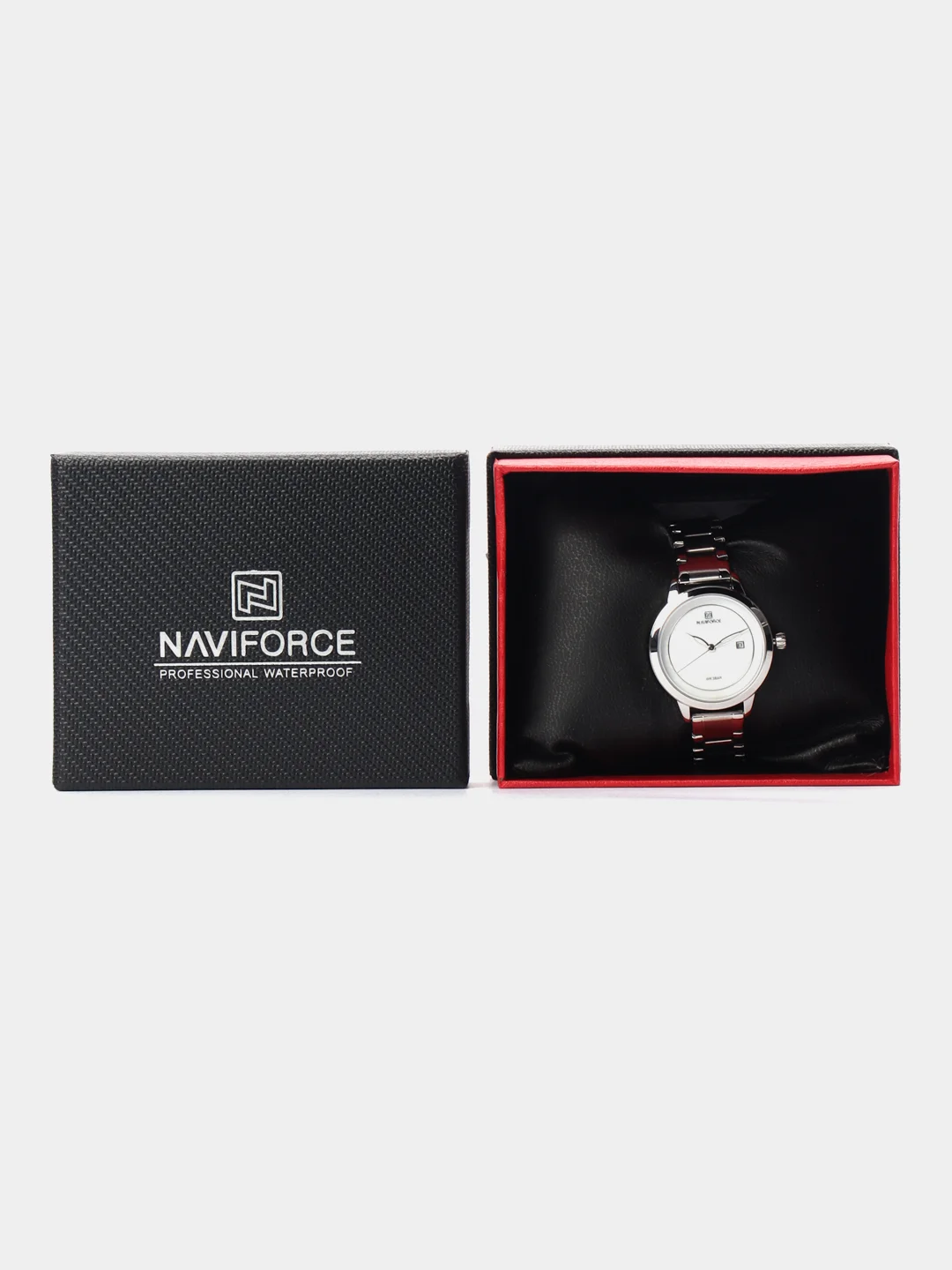 Серебряный женские наручные часы Naviforce NF5008 с календарём в подарочной упаковке