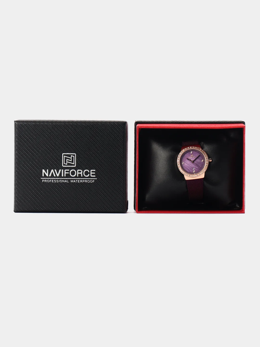 Фиолетовый женские наручные часы Naviforce NF5005 с календарём в подарочной упаковке