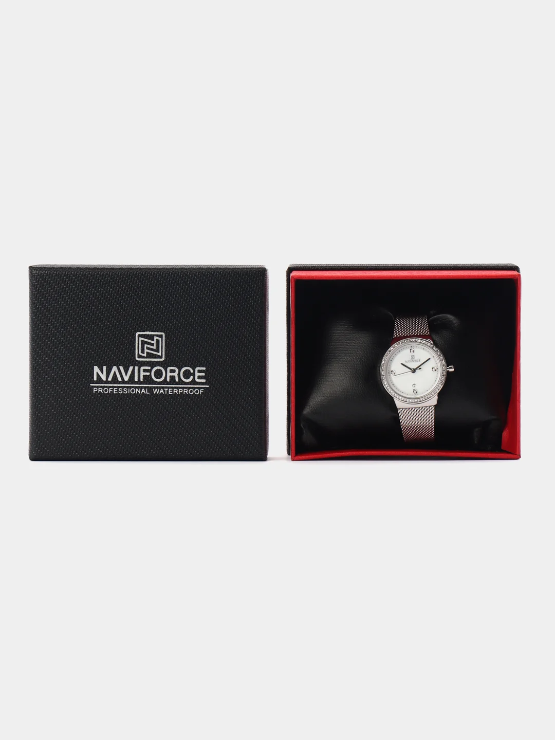 Серебряный женские наручные часы Naviforce NF5005 с календарём в подарочной упаковке