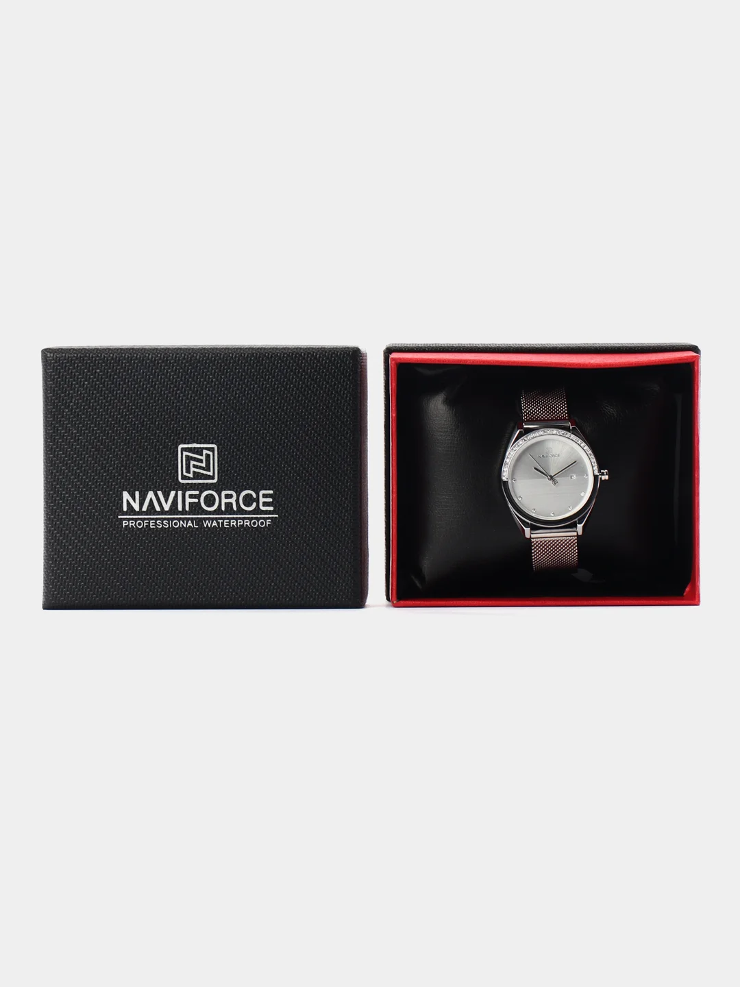 Серебряный женские наручные часы Naviforce NF5015 с календарём в подарочной упаковке