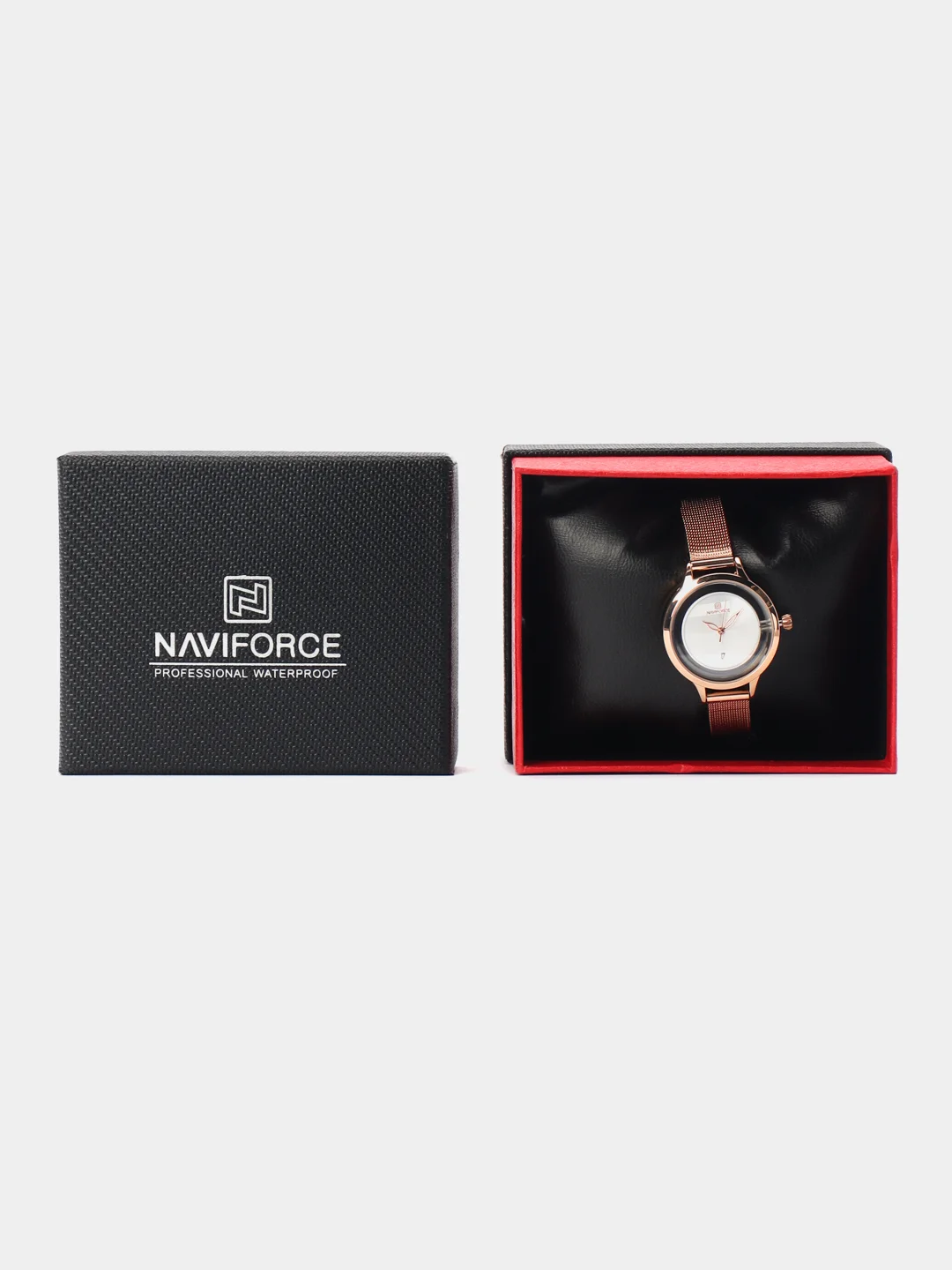 Золотой женские наручные часы Naviforce NF5014 с календарём в подарочной упаковке