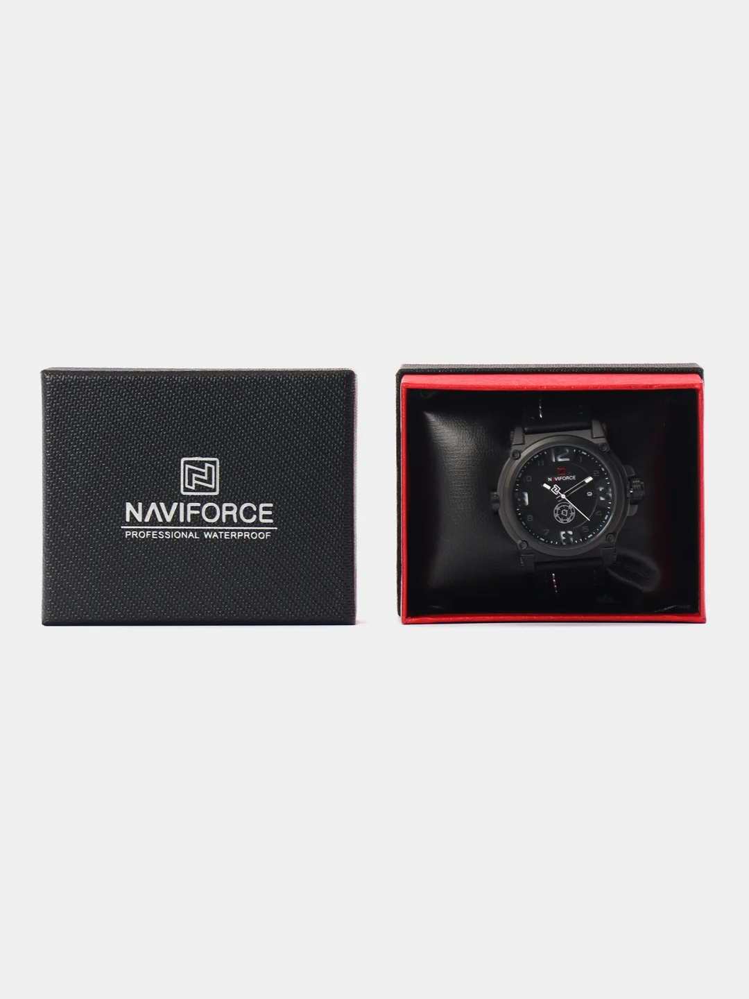 Черный мужские наручные часы Naviforce NF9099 с календарём, в подарочной упаковке