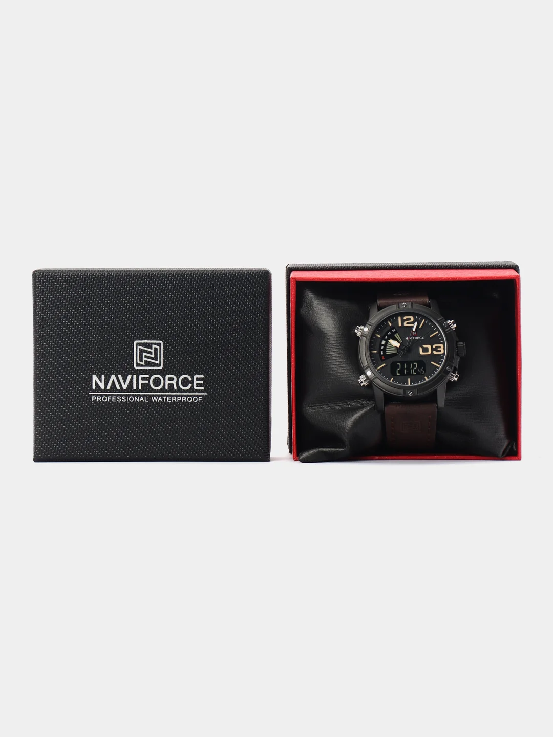 Шоколадный мужские наручные часы Naviforce NF9095 с хронографом, в подарочной упаковке