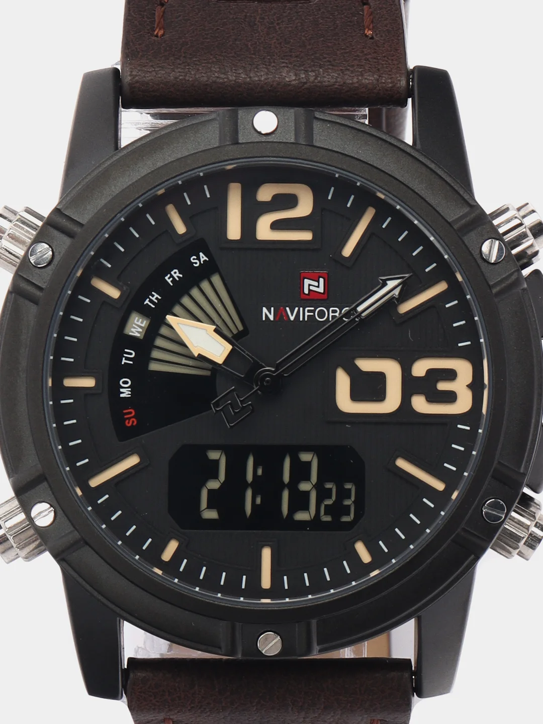 Шоколадный мужские наручные часы Naviforce NF9095 с хронографом, в подарочной упаковке