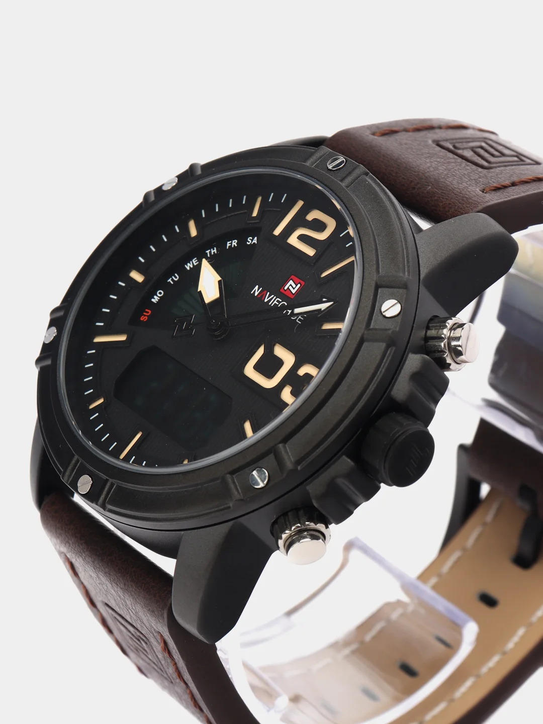 Шоколадный мужские наручные часы Naviforce NF9095 с хронографом, в подарочной упаковке