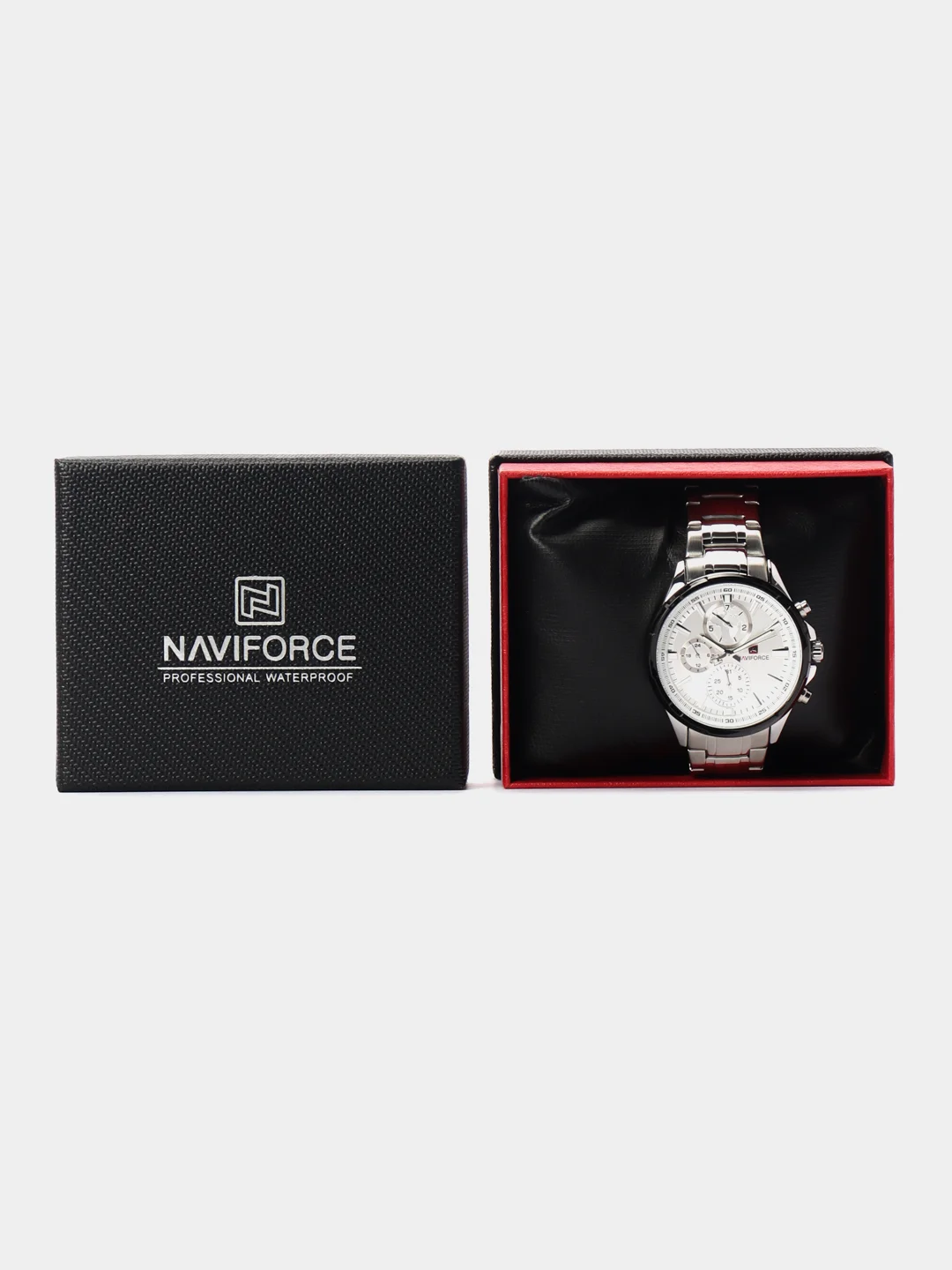 Серебряный мужские наручные часы Naviforce NF9089S с хронографом, в подарочной упаковке