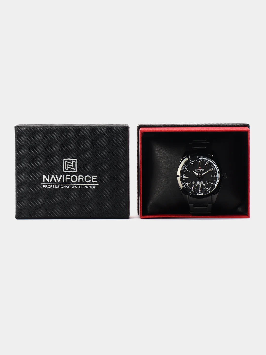Черный мужские наручные часы Naviforce NF9038 с календарём, в подарочной упаковке