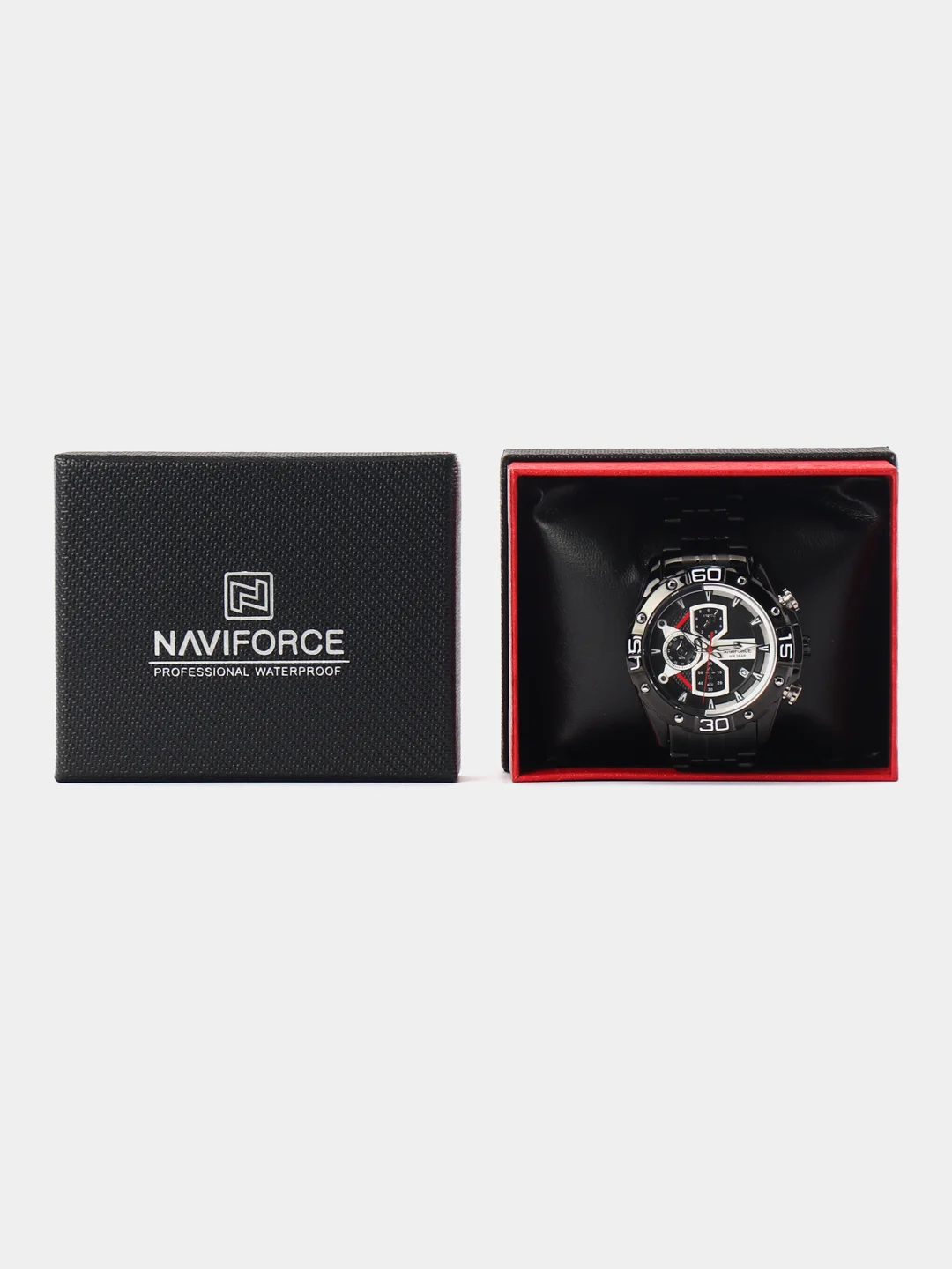 Черный мужские наручные часы Naviforce NF8018 с хронографом, в подарочной упаковке