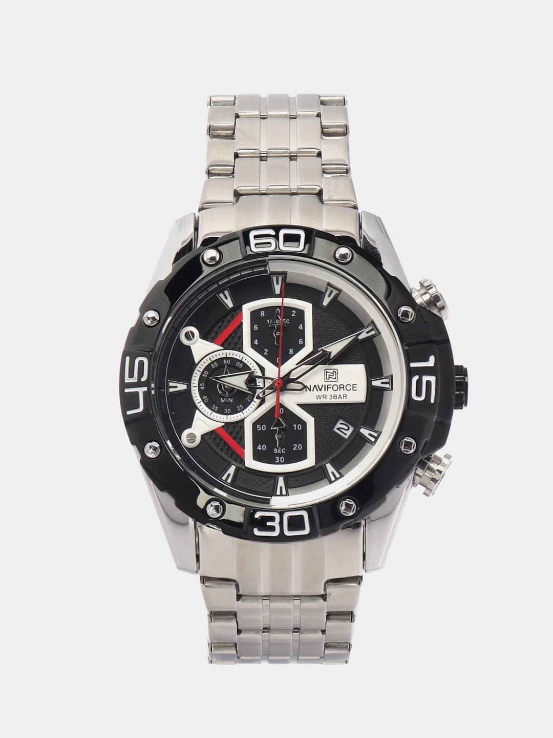 Серебряный мужские наручные часы Naviforce NF8018 с хронографом, в подарочной упаковке