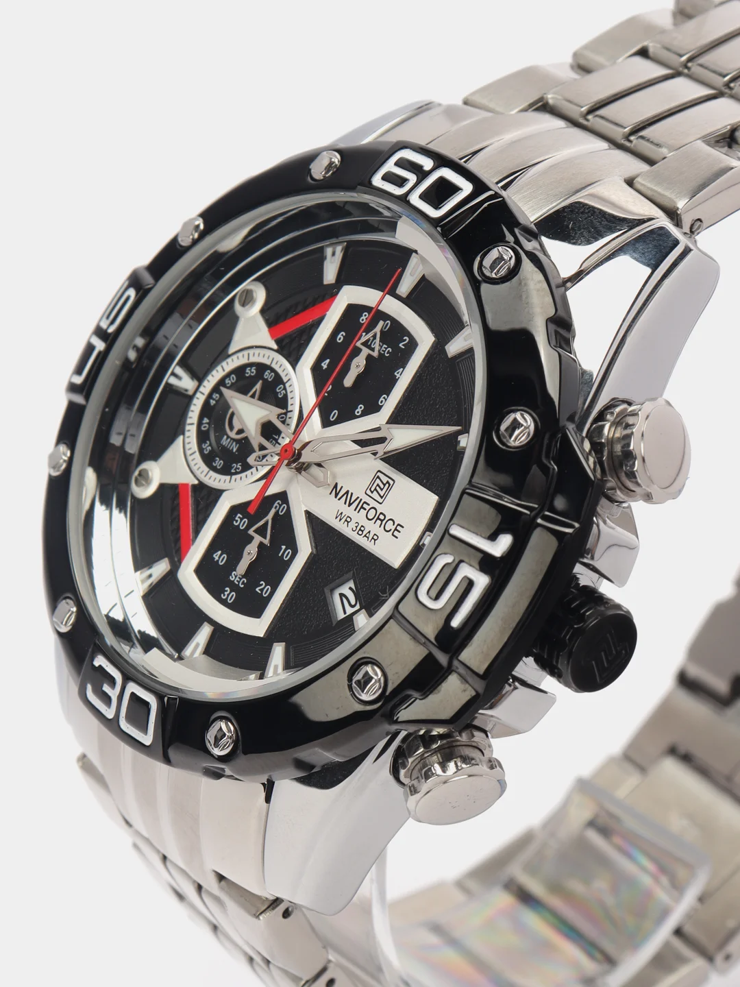 Серебряный мужские наручные часы Naviforce NF8018 с хронографом, в подарочной упаковке