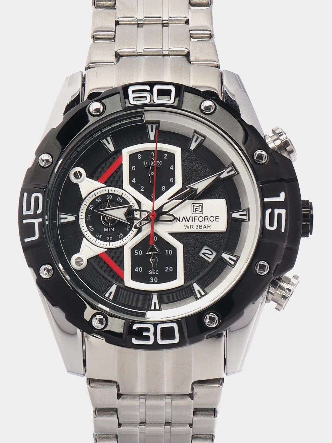 Серебряный мужские наручные часы Naviforce NF8018 с хронографом, в подарочной упаковке