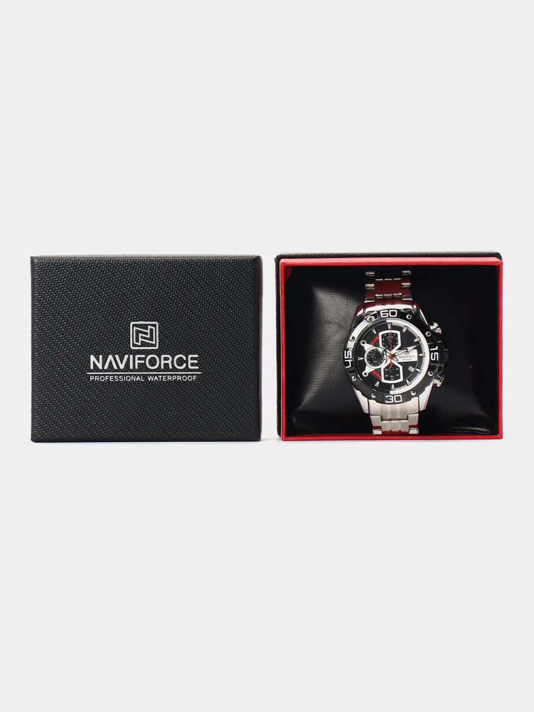 Серебряный мужские наручные часы Naviforce NF8018 с хронографом, в подарочной упаковке