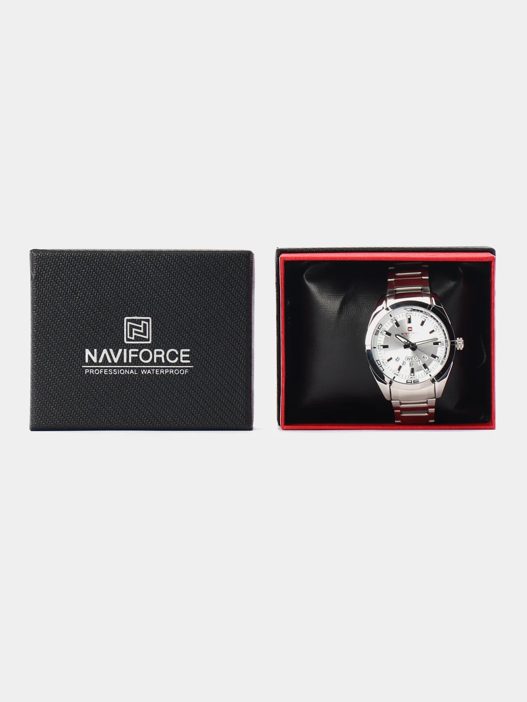 Серый металлик мужские наручные часы Naviforce NF9038 с календарём, в подарочной упаковке