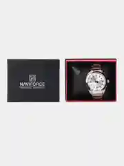 Серый металлик мужские наручные часы Naviforce NF9038 с календарём, в подарочной упаковке