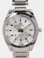 Серый металлик мужские наручные часы Naviforce NF9038 с календарём, в подарочной упаковке