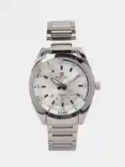 Серый металлик мужские наручные часы Naviforce NF9038 с календарём, в подарочной упаковке