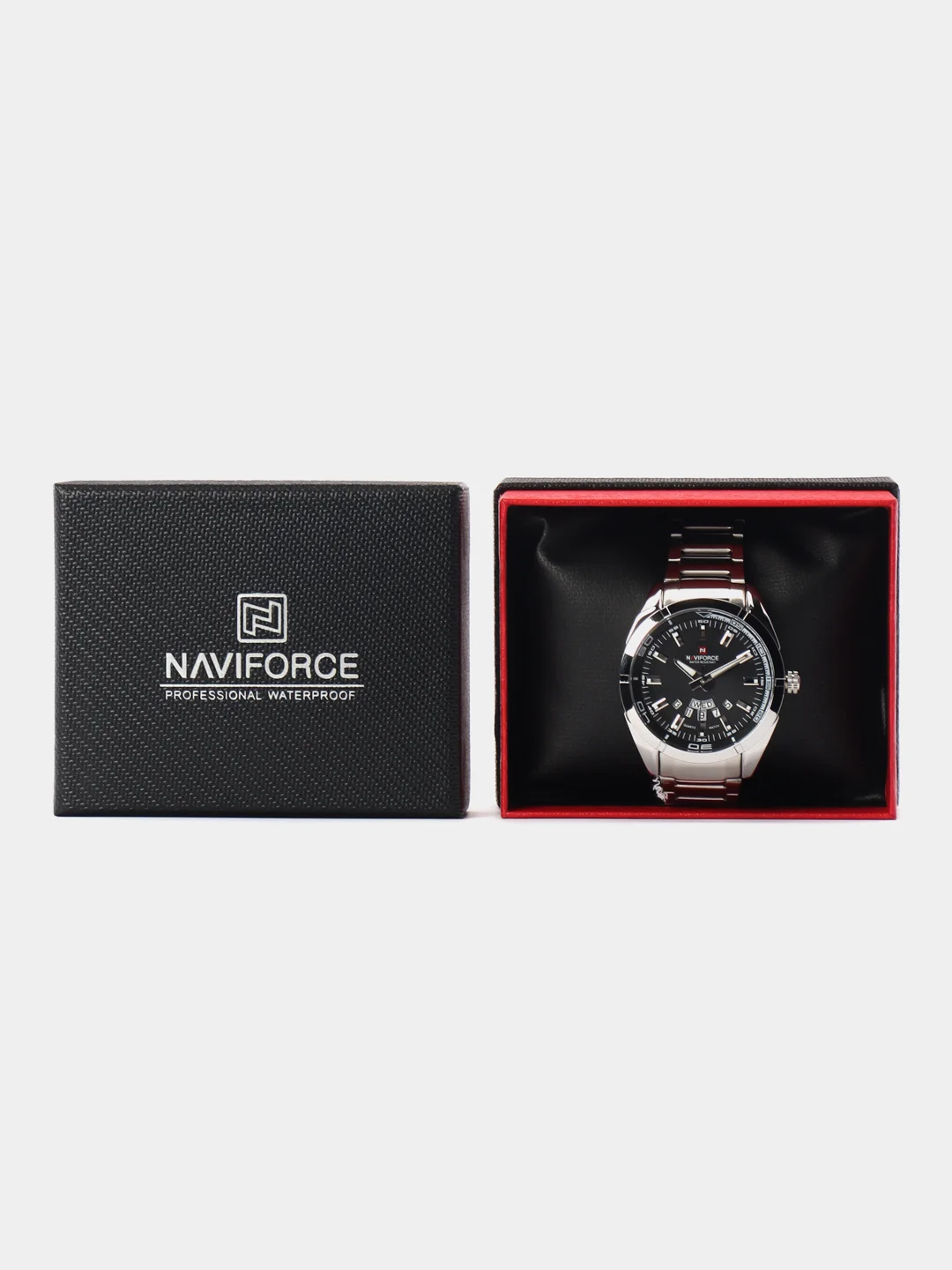 Серебряный мужские наручные часы Naviforce NF9038 с календарём, в подарочной упаковке