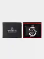 Серебряный мужские наручные часы Naviforce NF9038 с календарём, в подарочной упаковке