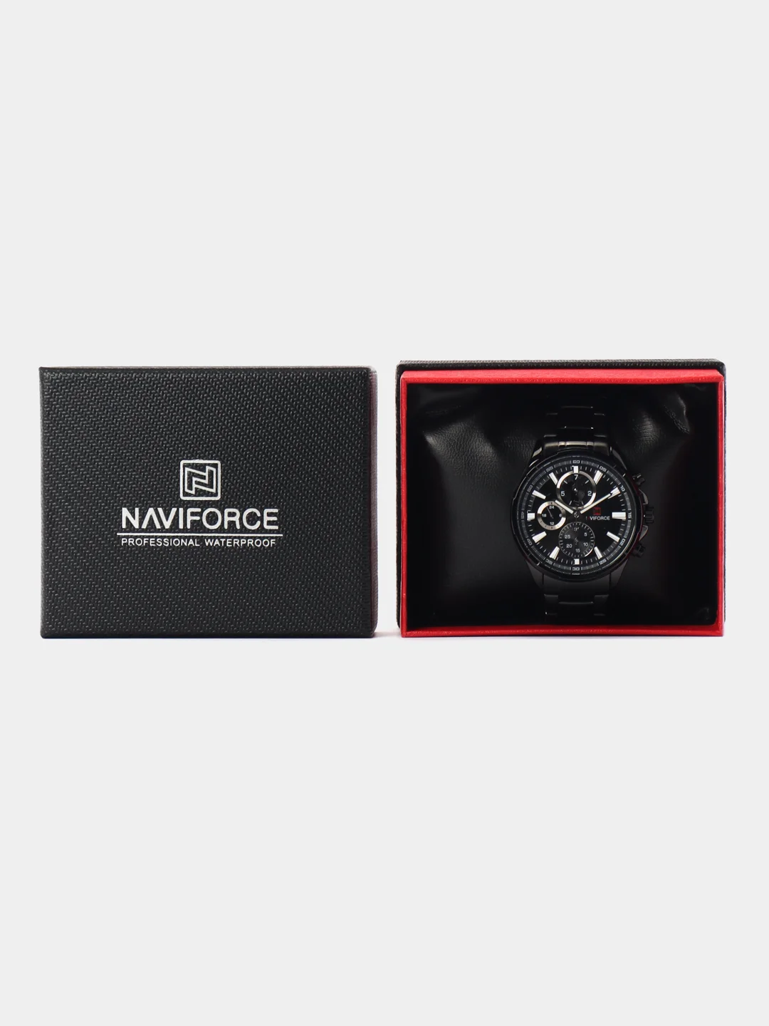 Черный мужские наручные часы Naviforce NF9089S с хронографом, в подарочной упаковке