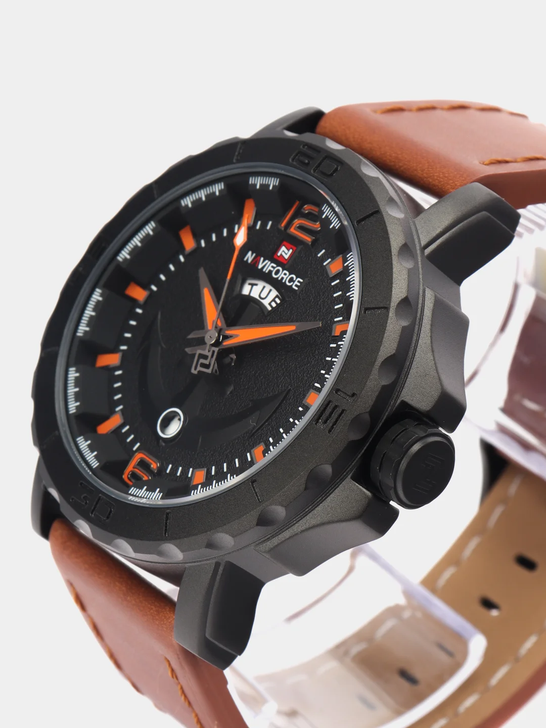 Коричневый мужские наручные часы Naviforce NF9122 с календарём, в подарочной упаковке