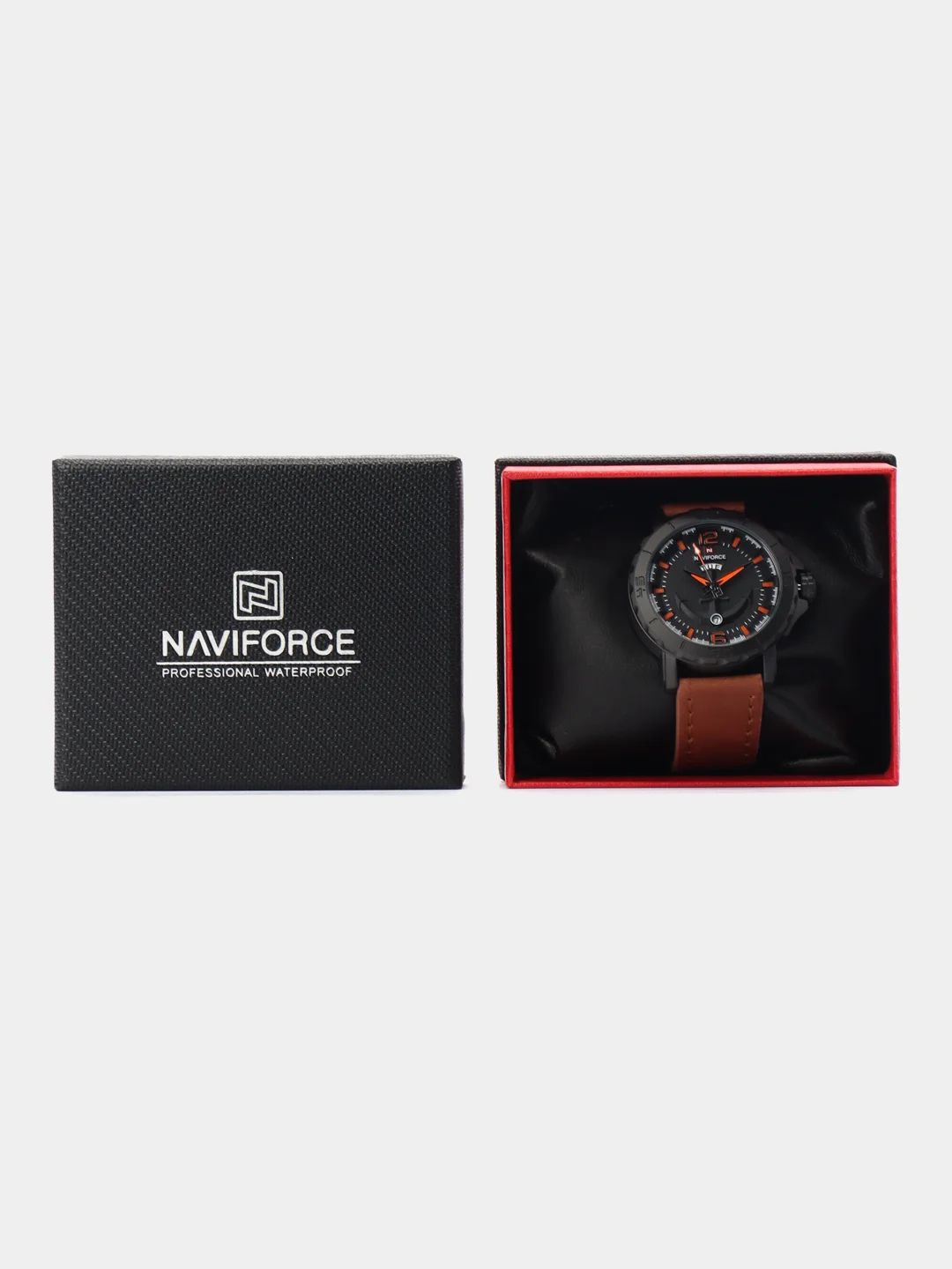 Коричневый мужские наручные часы Naviforce NF9122 с календарём, в подарочной упаковке