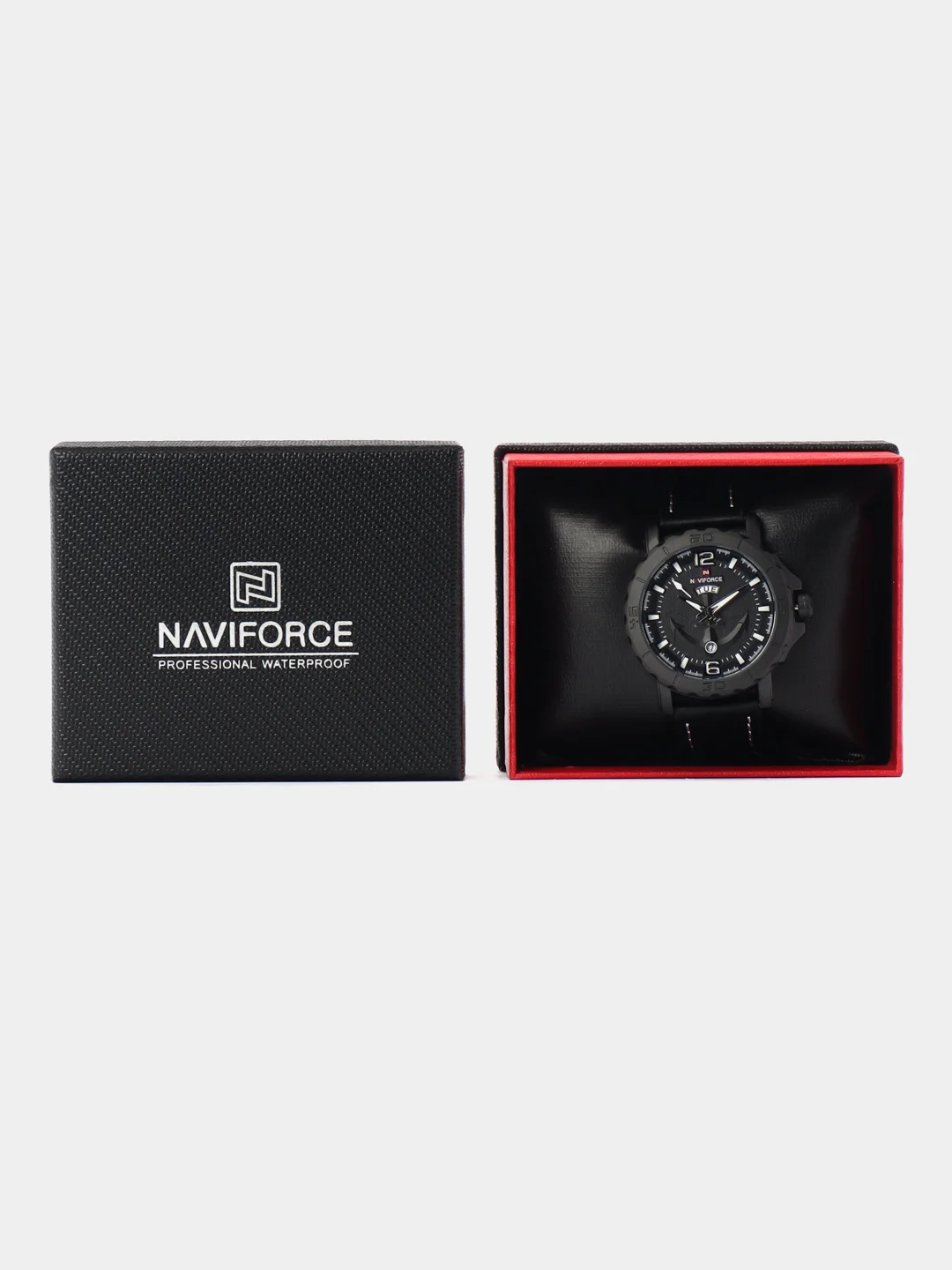 Черный мужские наручные часы Naviforce NF9122 с календарём, в подарочной упаковке