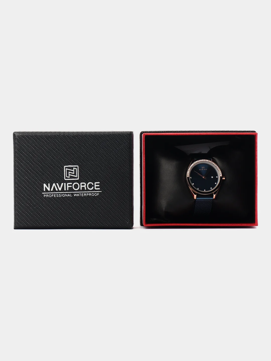 Темно-синий женские наручные часы Naviforce NF5015 с календарём в подарочной упаковке