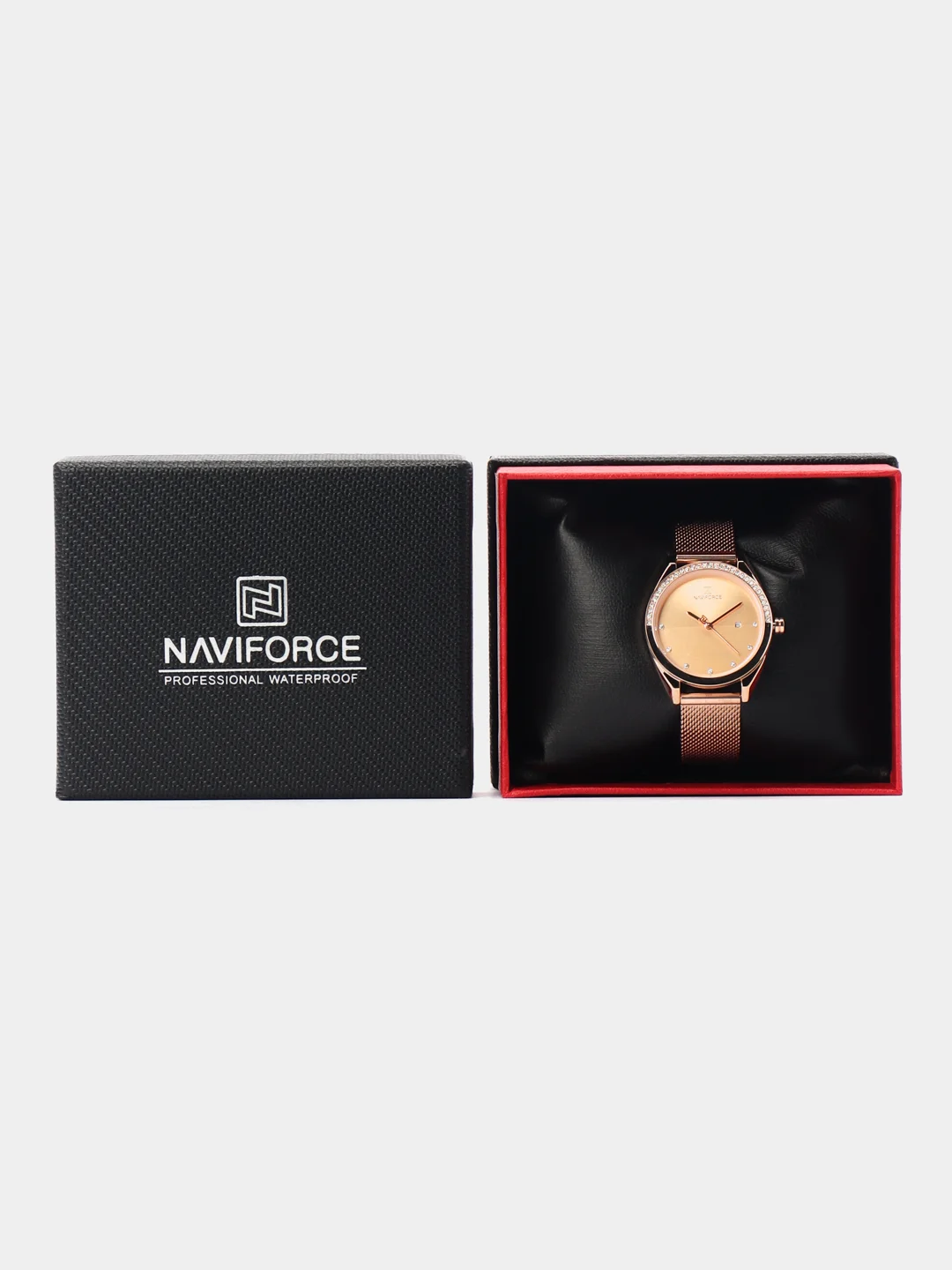 Розовый женские наручные часы Naviforce NF5015 с календарём в подарочной упаковке