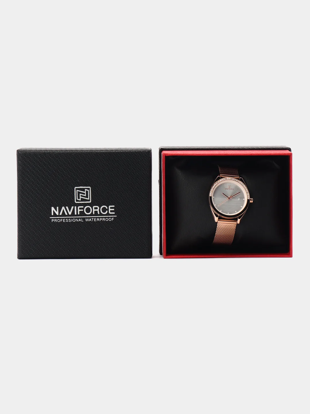 Золотой женские наручные часы Naviforce NF5015 с календарём в подарочной упаковке