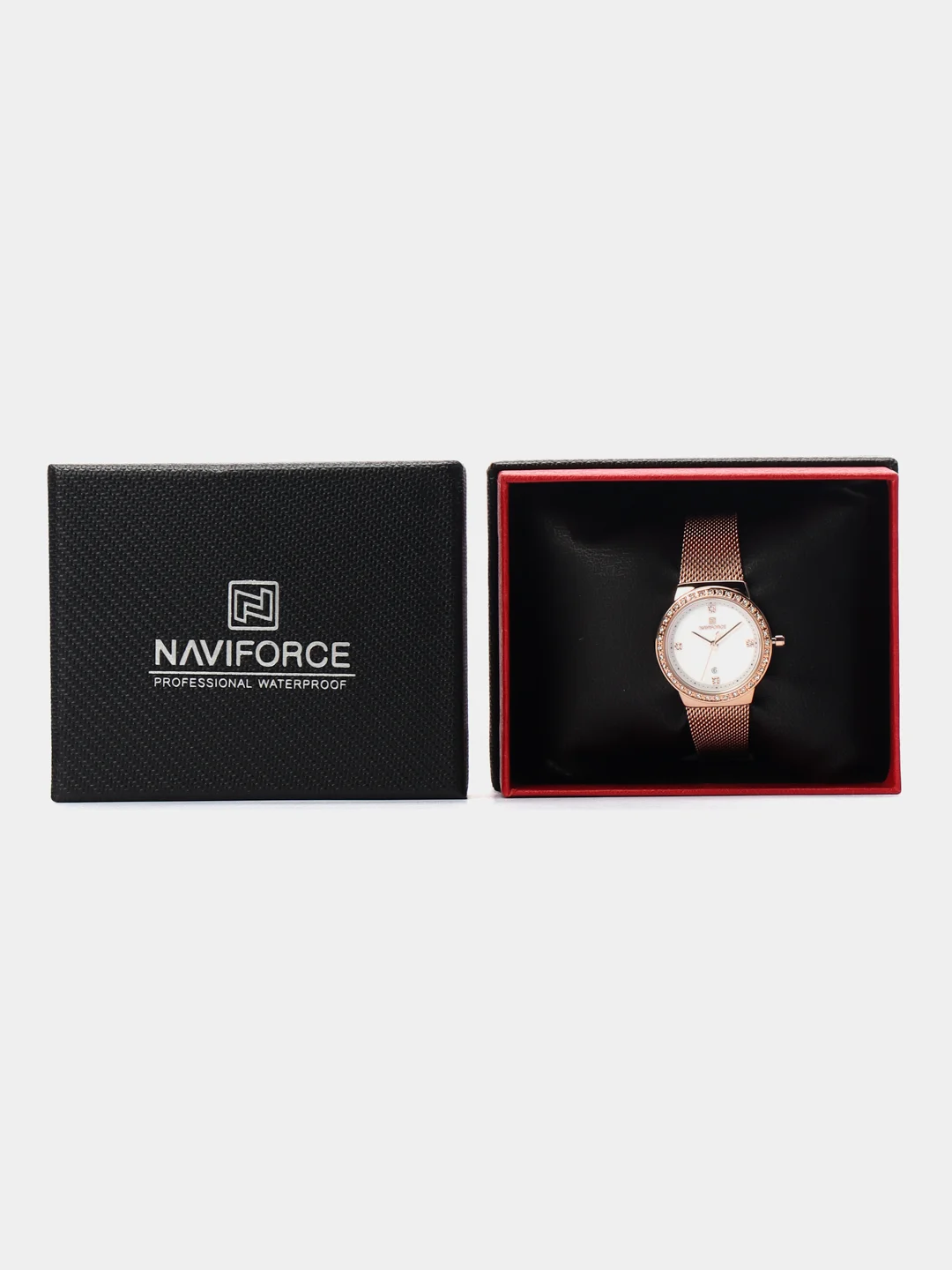 Золотой женские наручные часы Naviforce NF5005 с календарём в подарочной упаковке