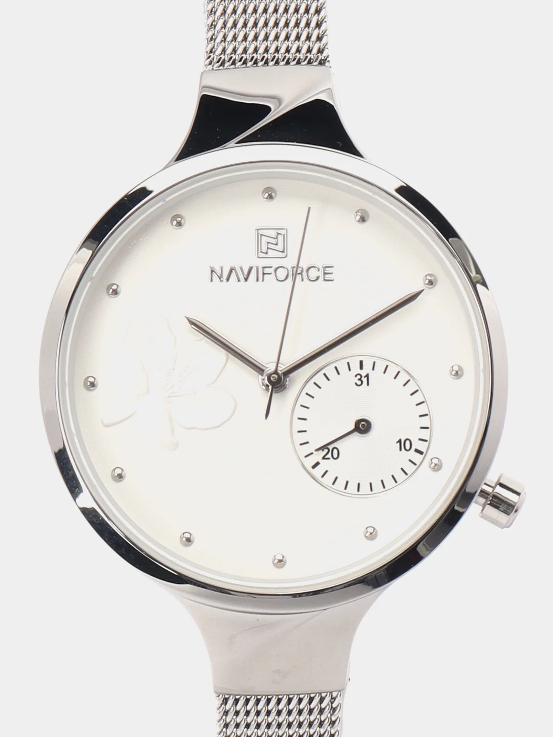 Серебряный женские наручные часы Naviforce NF5001S с календарём в подарочной упаковке