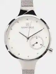 Серебряный женские наручные часы Naviforce NF5001S с календарём в подарочной упаковке