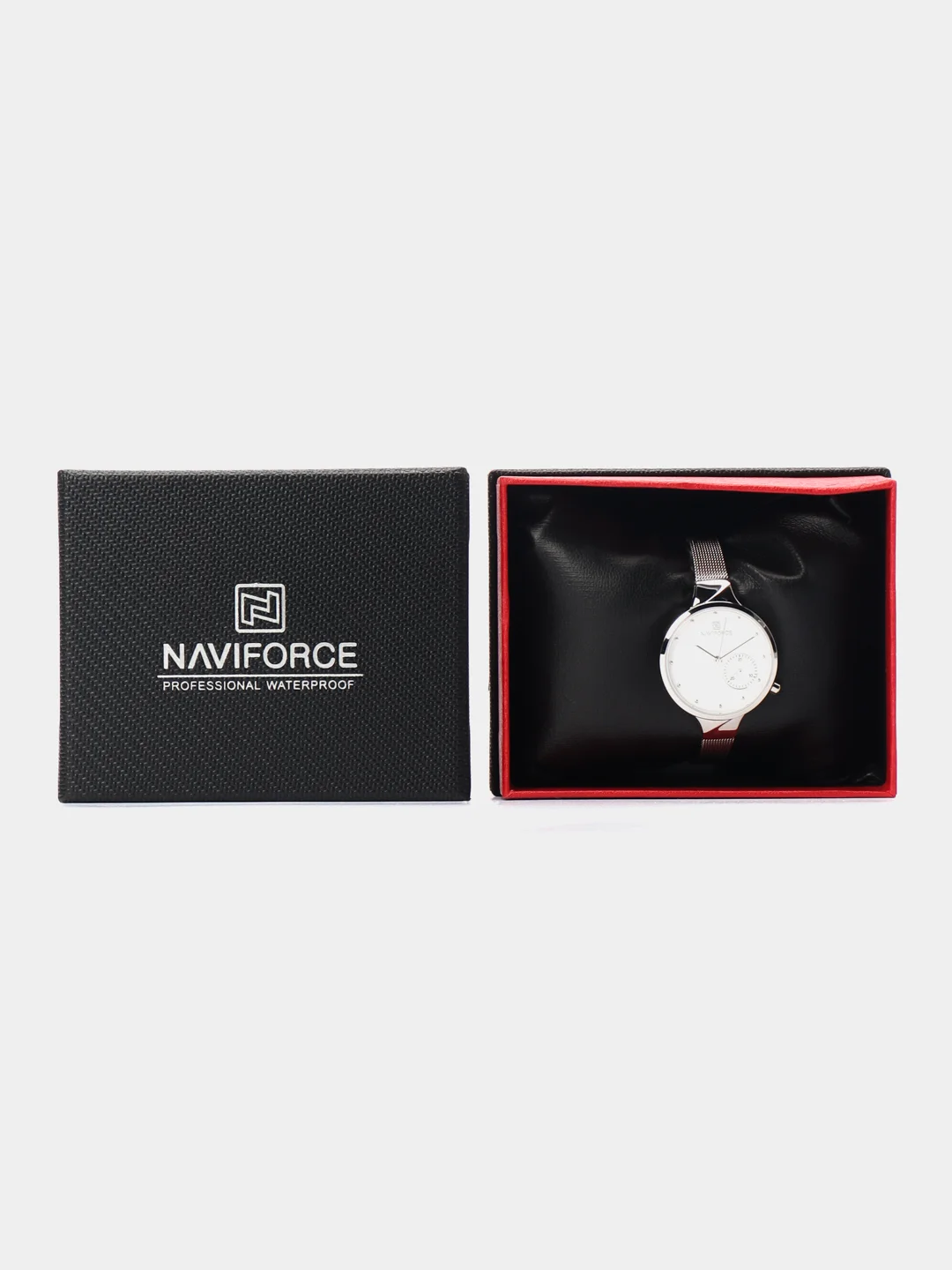 Серебряный женские наручные часы Naviforce NF5001S с календарём в подарочной упаковке
