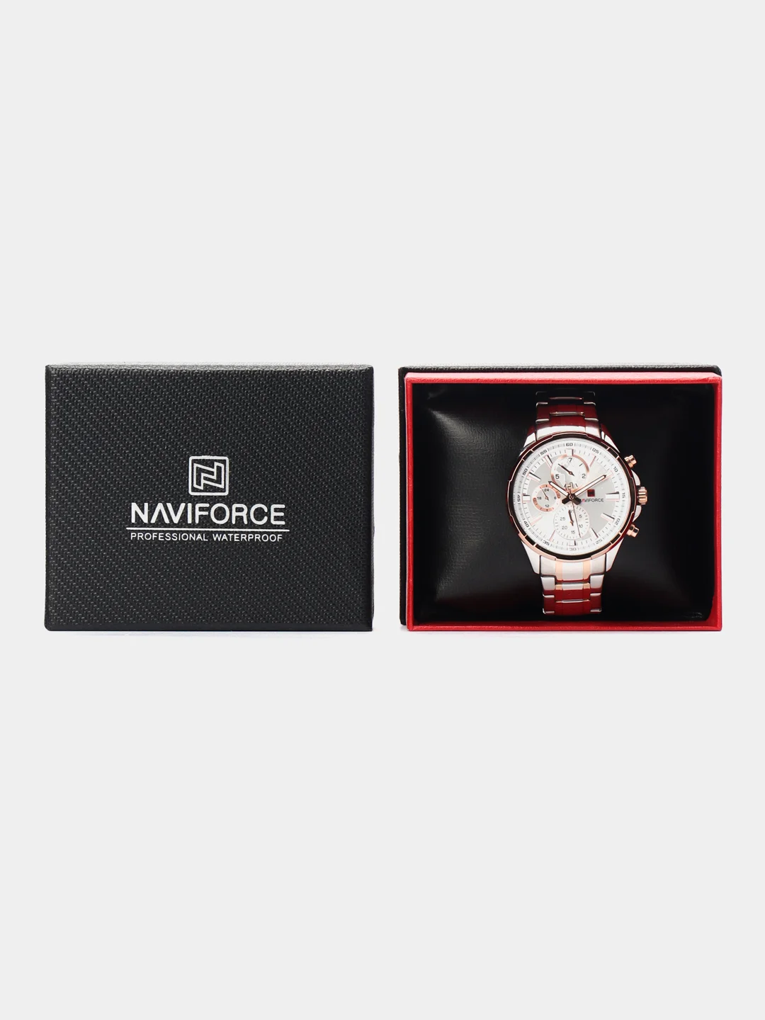 Золотой мужские наручные часы Naviforce NF9089S с хронографом, в подарочной упаковке