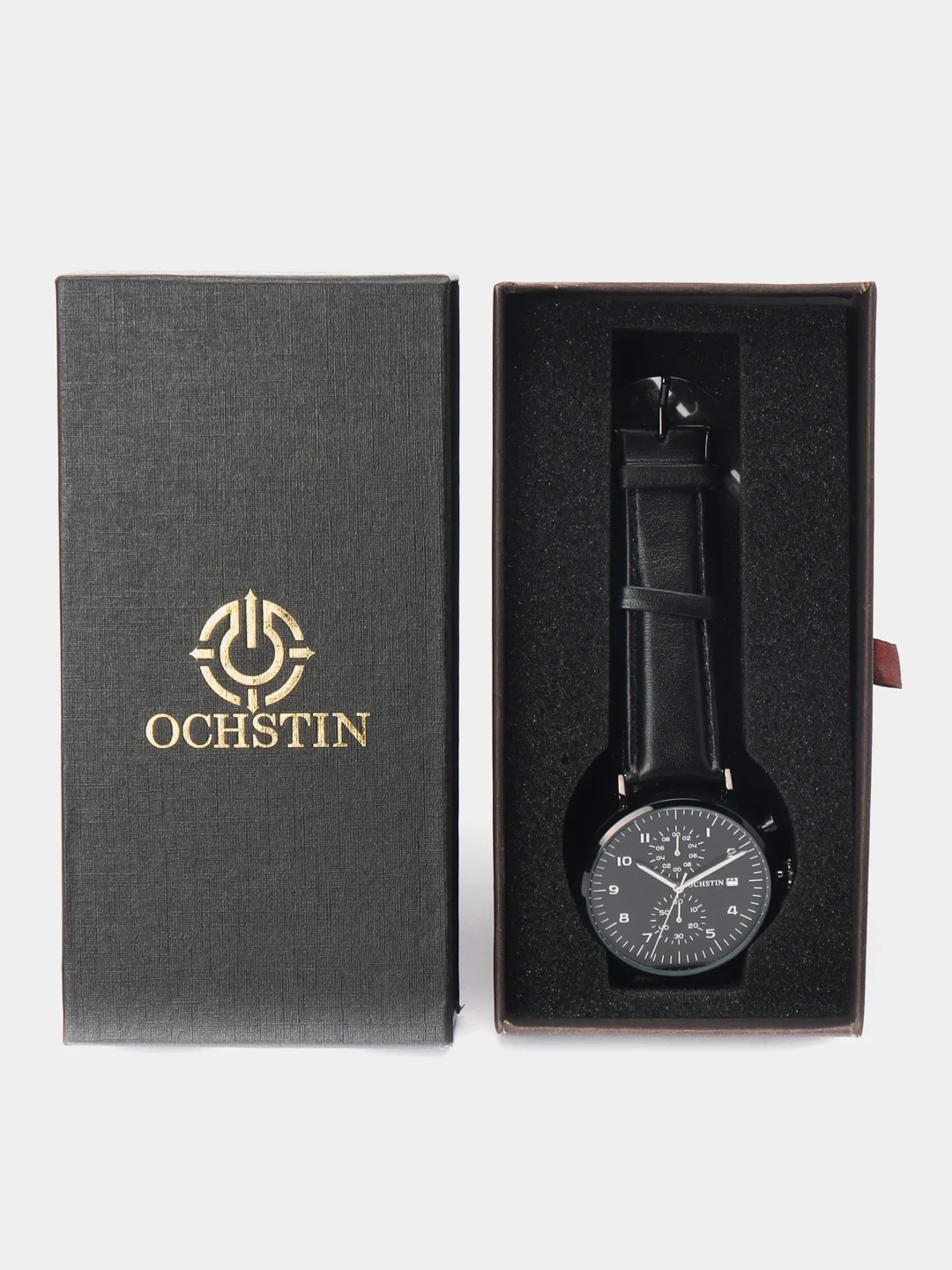 Черный мужские наручные часы Ochstin 6076C с хронографом в подарочной упаковке