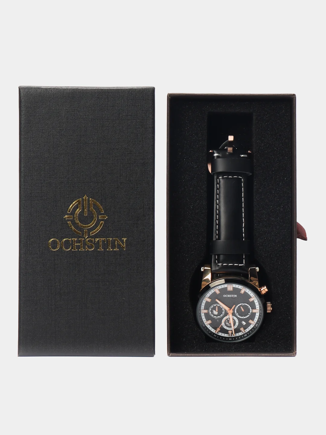 Черный мужские наручные часы Ochstin 6111A с хронографом в подарочной упаковке