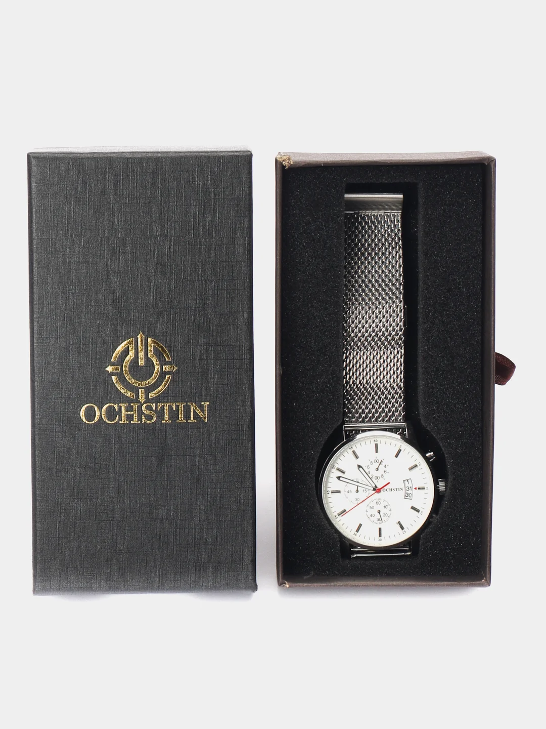 Белый мужские наручные часы Ochstin 6084B с хронографом в подарочной упаковке
