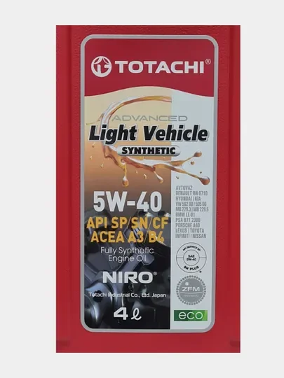 Масло моторное 5W-40/5W40 TOTACHI NIRO LV API SP, SN PLUS, SN/CF, ACEA A3/B4 синтетика