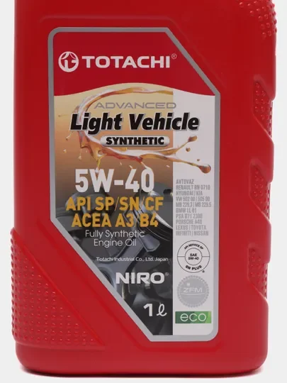 Масло моторное 5W-40/5W40 TOTACHI NIRO LV API SP, SN PLUS, SN/CF, ACEA A3/B4 синтетика